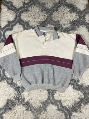Vintage 90s Claybrook Sport Men's Striped Collared Pullover Sweatshirt - L Y2K